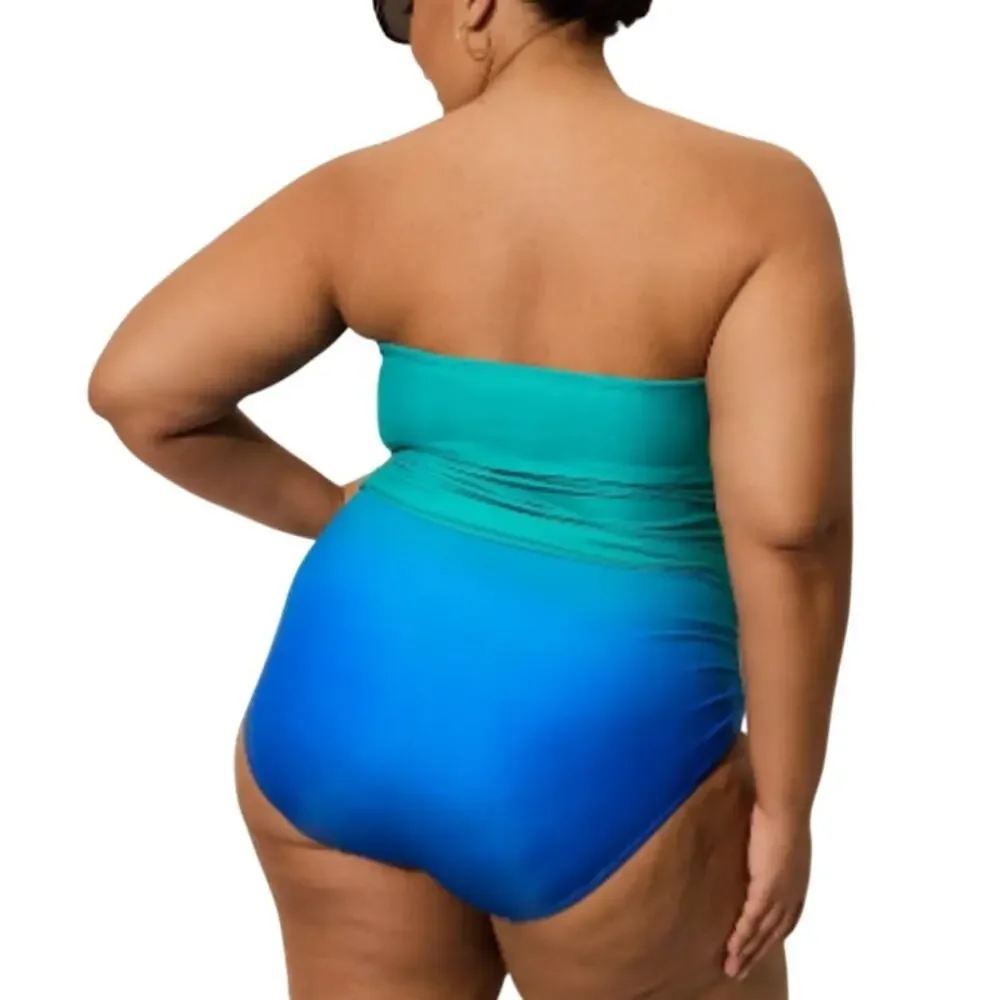 Lane Bryant Cacique Swim Mermaid Ombre Underwire Versatile Strap Swimsuit 38DDD